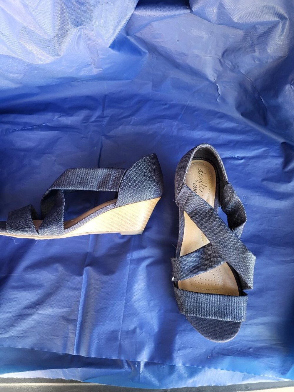 Denim Strap Wedge Heel Sandals